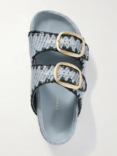 Loeffler Randall Embroidered Raffia Platform Slides In Blue