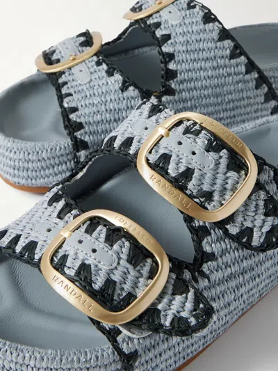 Loeffler Randall Embroidered Raffia Platform Slides In Blue