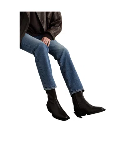 Aeyde Luis 35 Mm Square Toe Block In Leather Heel Ankle Boot In Black