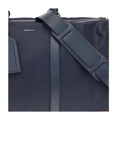 Kiton Nylon Duffel Bag With Leather Inserts In Blue