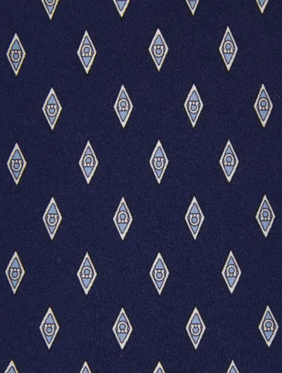 Ferragamo Micro Gancini Print Silk Tie In Blue