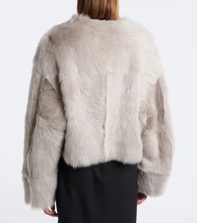 Nour Hammour Solid Shearling Jacket In Gray