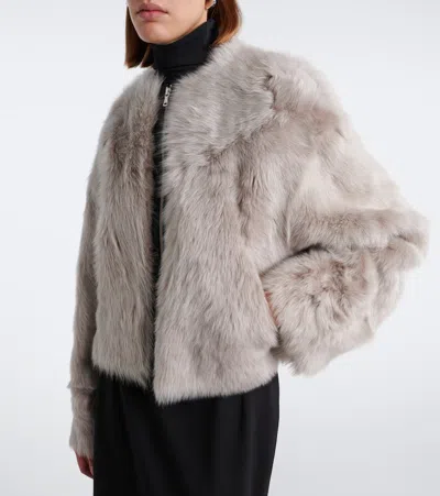Nour Hammour Solid Shearling Jacket In Gray
