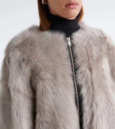 Nour Hammour Solid Shearling Jacket In Gray