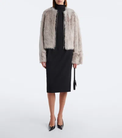 Nour Hammour Solid Shearling Jacket In Gray
