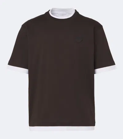 Prada Layered Cotton Jersey T-shirt In Brown