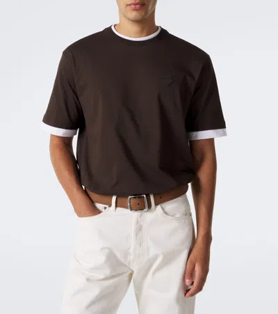 Prada Layered Cotton Jersey T-shirt In Brown