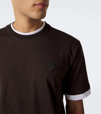 Prada Layered Cotton Jersey T-shirt In Brown