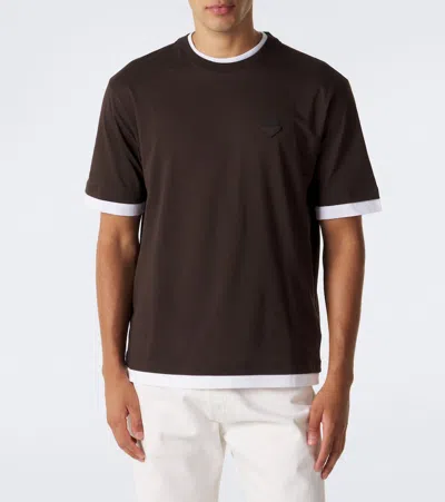 Prada Layered Cotton Jersey T-shirt In Brown