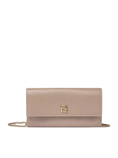 Fendi Ff Continental With Chain Dove Grey Leather Wallet In Grey