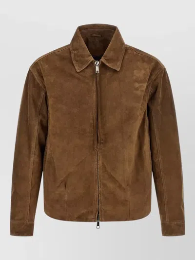 Giorgio Brato Suede Jacket Buttoned Cuffs Elasticated Hem Collar In Brown