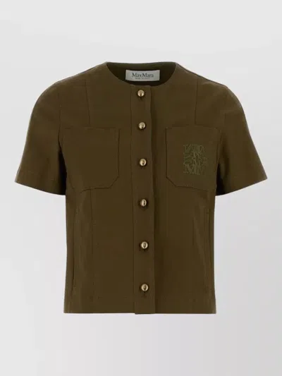 Max Mara Stretch Cotton Zanzara Blouse Short Sleeve In Brown