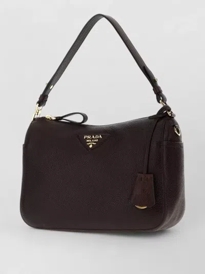 Prada Medium Leather Shoulder Bag Adjustable Strap In Brown