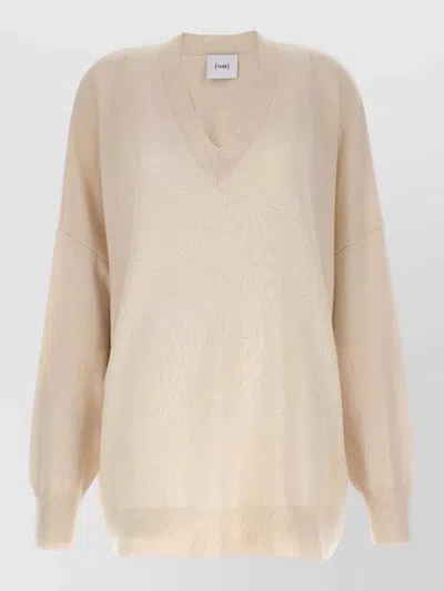 Nude Knit Sweater V Neckline Dropped Shoulders In Neutral
