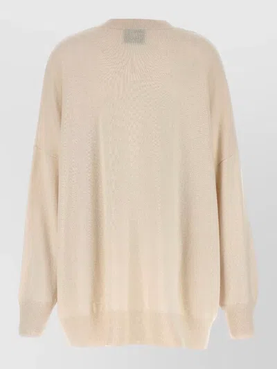 Nude Knit Sweater V Neckline Dropped Shoulders In Neutral