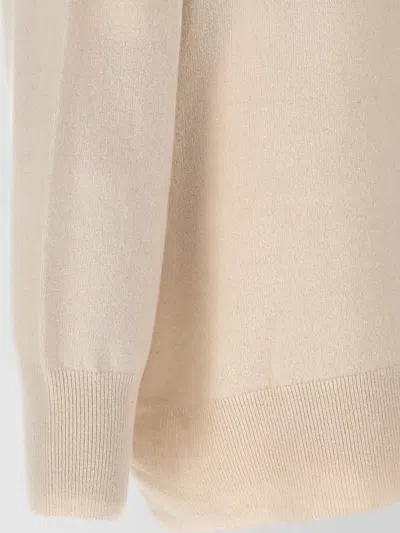 Nude Knit Sweater V Neckline Dropped Shoulders In Neutral