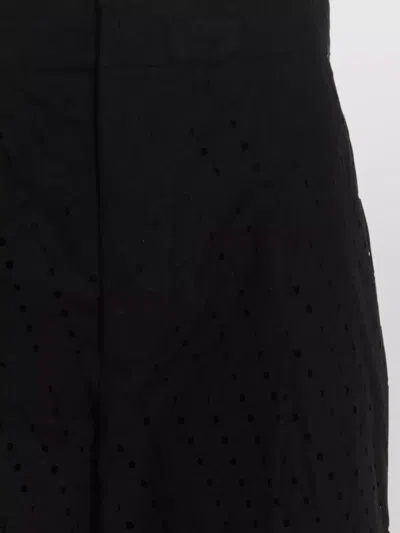 Nude Pleated Pants Perforated Pattern Back Pocket In Black