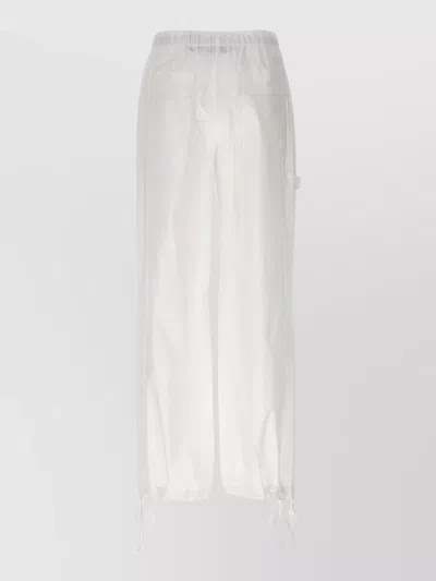 Nude Cargo Pants Elastic Waist Drawstring Hem Pockets In White