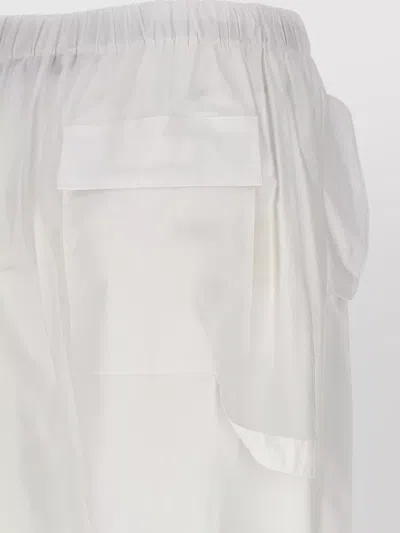 Nude Cargo Pants Elastic Waist Drawstring Hem Pockets In White