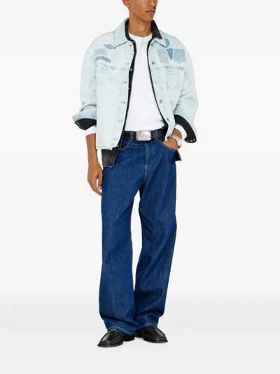 Diesel Denim Overshirt With Patch Effects In Blue