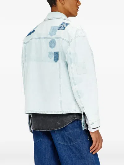 Diesel Denim Overshirt With Patch Effects In Blue