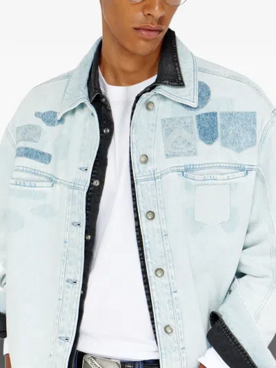 Diesel Denim Overshirt With Patch Effects In Blue