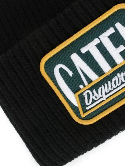 Dsquared2 Embroidered Patch Beanie Hat In Black