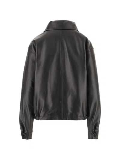 Darkpark Mabel Bomber Jacket With Double Leather Collar In Black