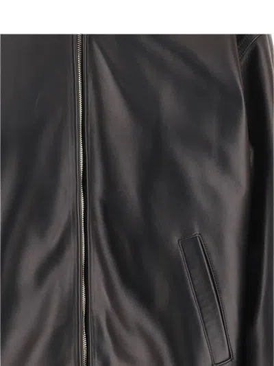 Darkpark Mabel Bomber Jacket With Double Leather Collar In Black
