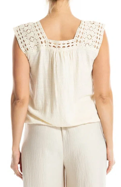 Max Studio Open Stitch Square Neck Top In White