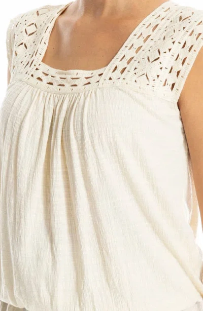Max Studio Open Stitch Square Neck Top In White