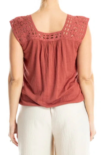 Max Studio Open Stitch Square Neck Top In Red