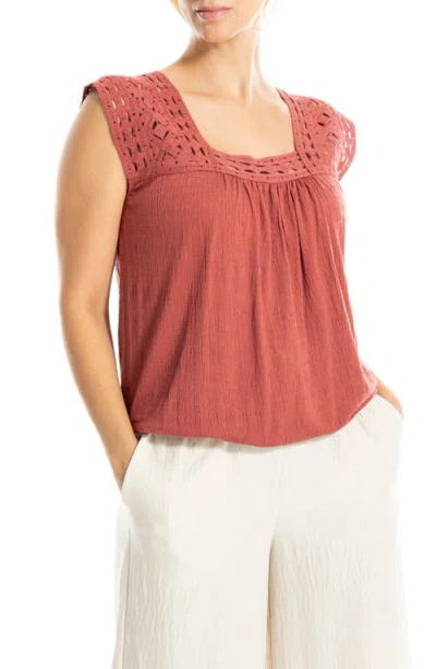 Max Studio Open Stitch Square Neck Top In Red