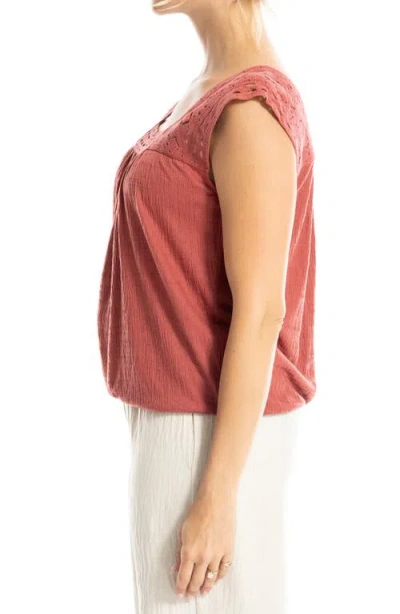 Max Studio Open Stitch Square Neck Top In Red