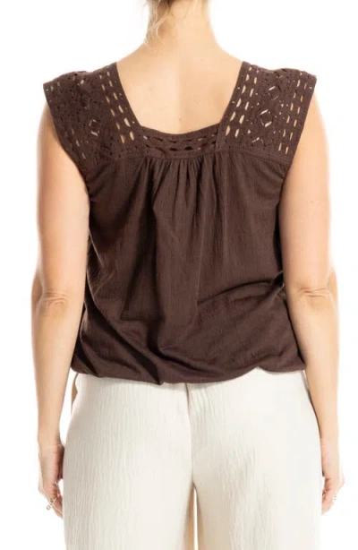 Max Studio Open Stitch Square Neck Top In Brown