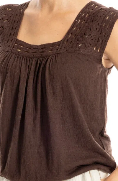 Max Studio Open Stitch Square Neck Top In Brown