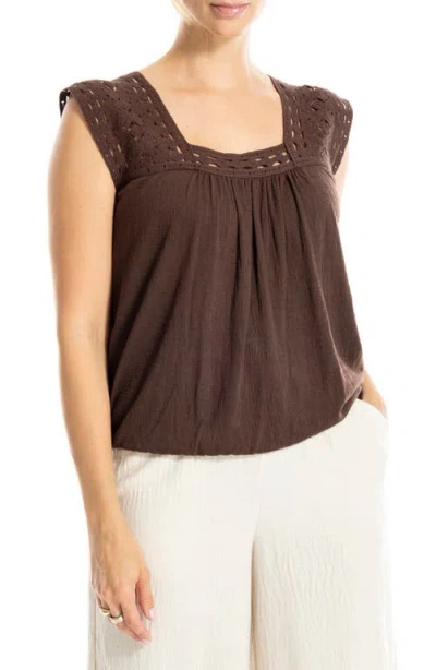 Max Studio Open Stitch Square Neck Top In Brown