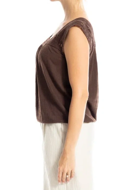 Max Studio Open Stitch Square Neck Top In Brown
