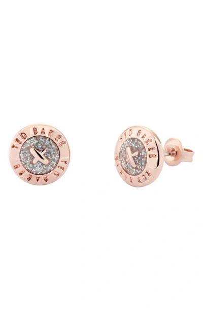 Ted Baker Eisley Enamel Mini Button Stud Earrings In Metallic