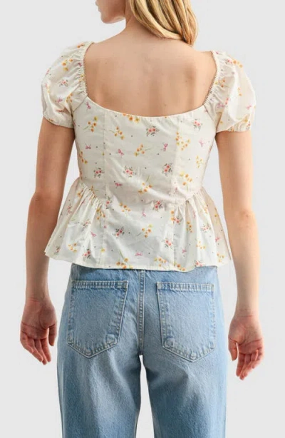Lush Floral Button Front Peplum Top In Multi