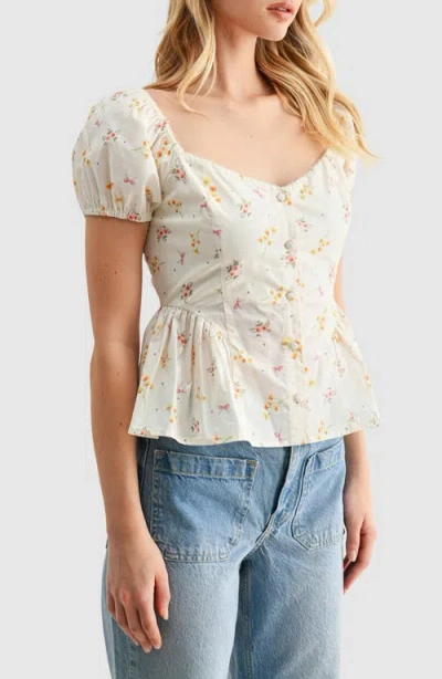 Lush Floral Button Front Peplum Top In Multi