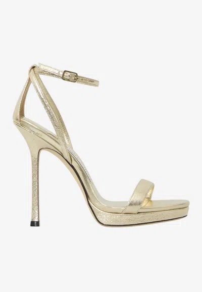 Jimmy Choo Moza Platform 120 Platinum Brilliance Fabric Sandals In Gold
