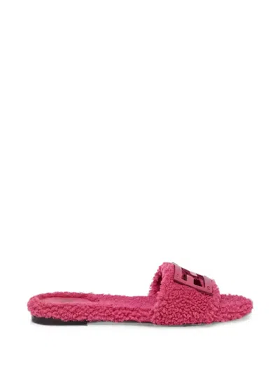 Fendi Baguette Shearling Mules In Multi