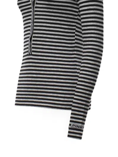 Pinko Striped Button-front Long-sleeve T-shirt In Multi