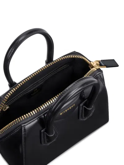 Givenchy Antigona Small Black Handbag With Laminated Logo In Hammered Leather Woman In Black