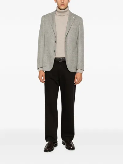 Luigi Bianchi Herringbone-pattern Single-breasted Blazer In Multi