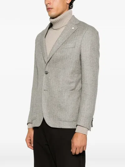 Luigi Bianchi Herringbone-pattern Single-breasted Blazer In Multi