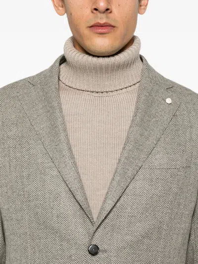 Luigi Bianchi Herringbone-pattern Single-breasted Blazer In Multi