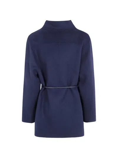 Seventy Double Wool Blend Short Coat In Blue