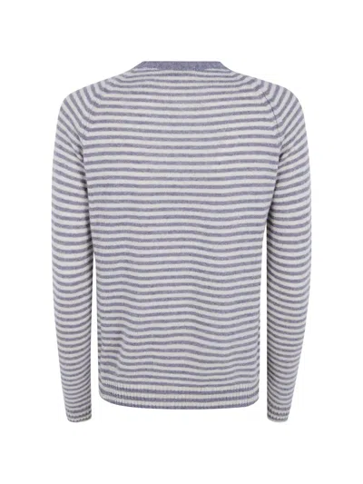 Base Striped Round Neck Sweater In Gray